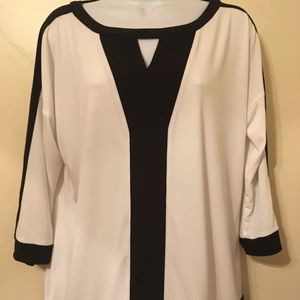 Chicos Stretch Blouse Black White 3/4 Sleeve